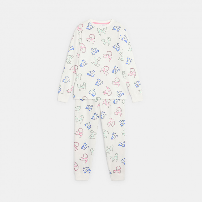 Бяла пижама с котки