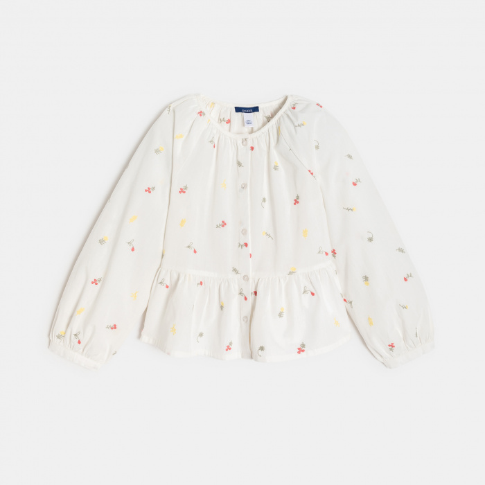 Бяла блуза с флорална бродерия