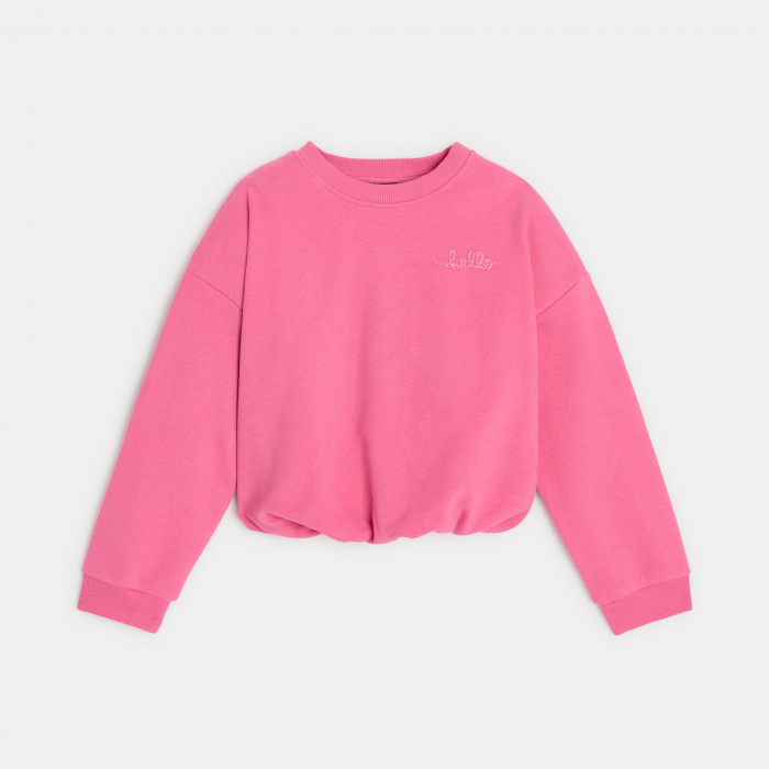 Розов суитшърт с набран подгъв