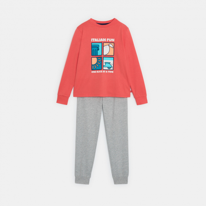 Дълга червена илюстрована пижама