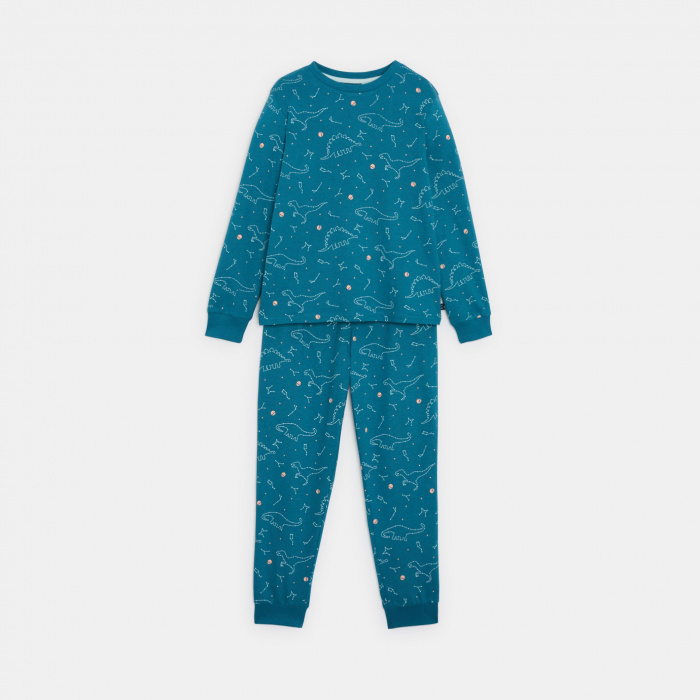 Синя пижама с динозавър и звезди