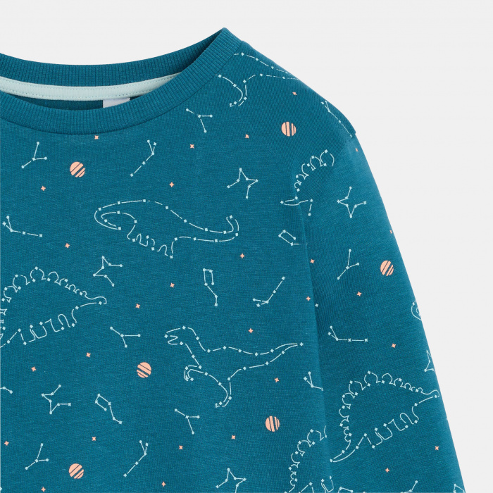 Синя пижама с динозавър и звезди