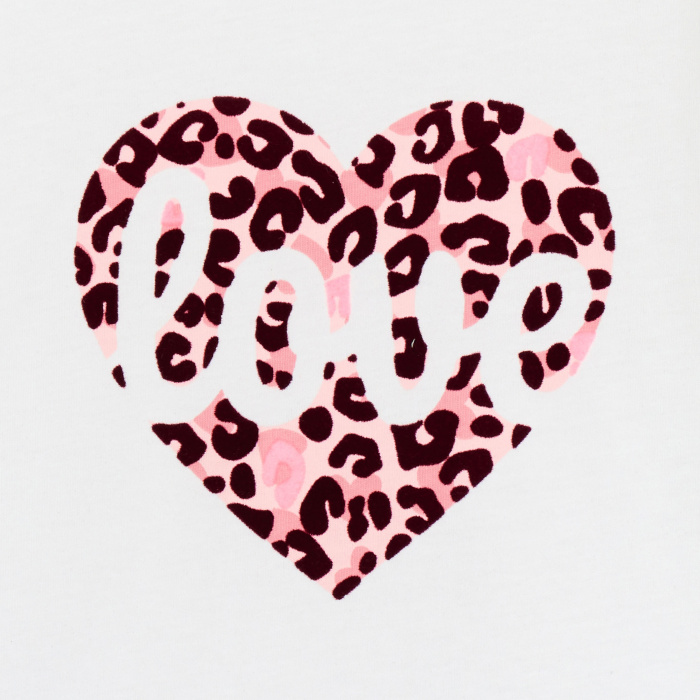 Бяла тениска с дълъг ръкав с леопардово сърце