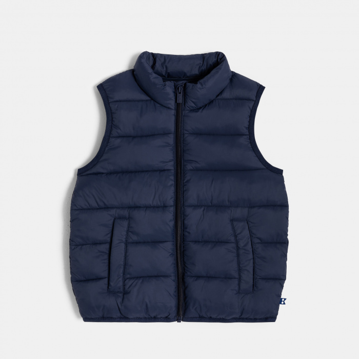 Синьо пухено яке без ръкави