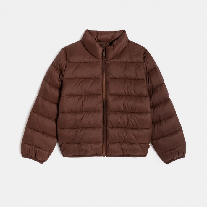 Кафяво пухено яке с висока яка