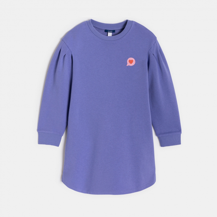 Лилава рокля с буфан ръкави