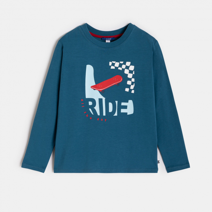 Синя тениска с дълъг ръкав