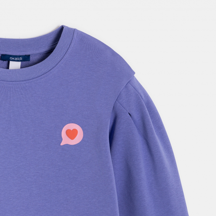 Лилава рокля с буфан ръкави