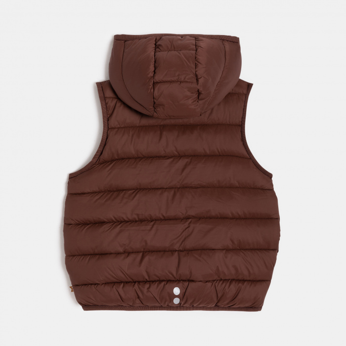 Кафяво пухено яке с качулка и без ръкави