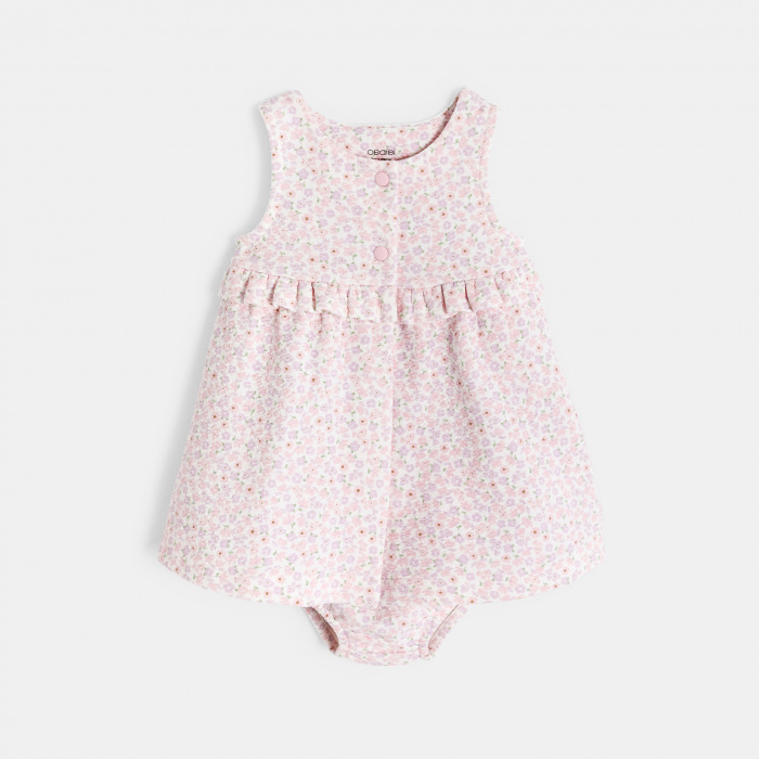 Розова рокля с флорални мотиви