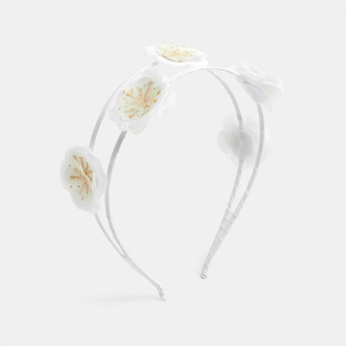 Бяла флорална лента за глава