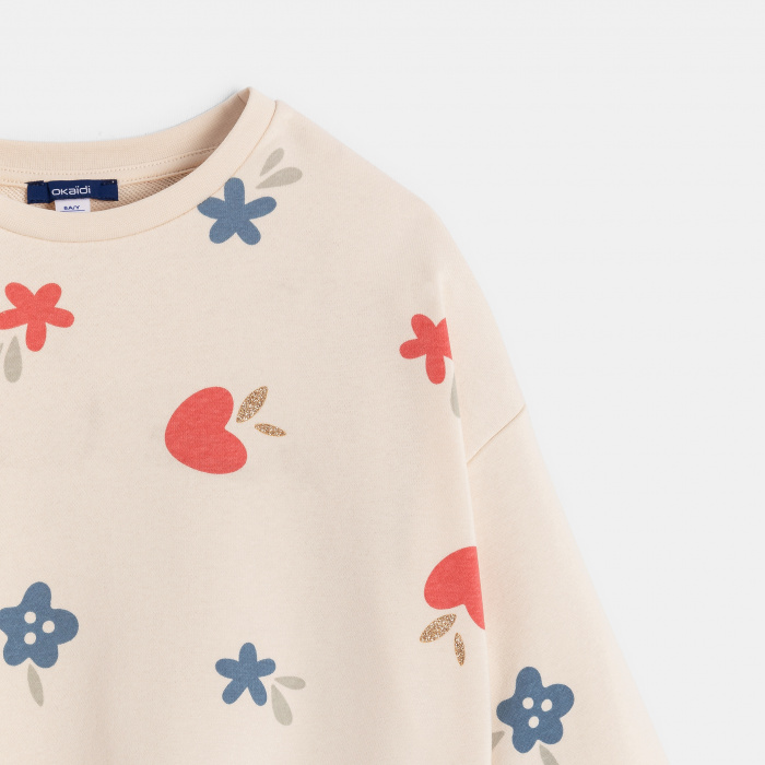 Бял суитшърт с флорален принт