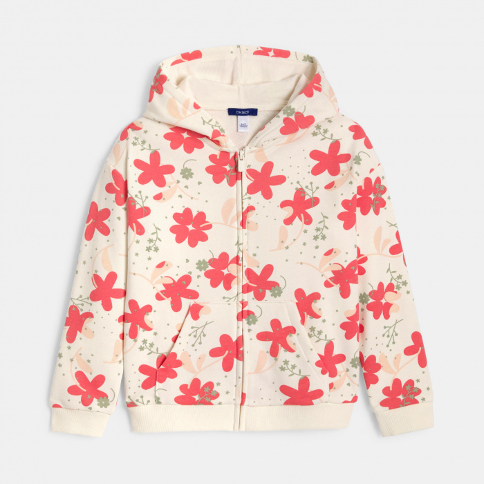 Бежов суитшърт с цип и цветя