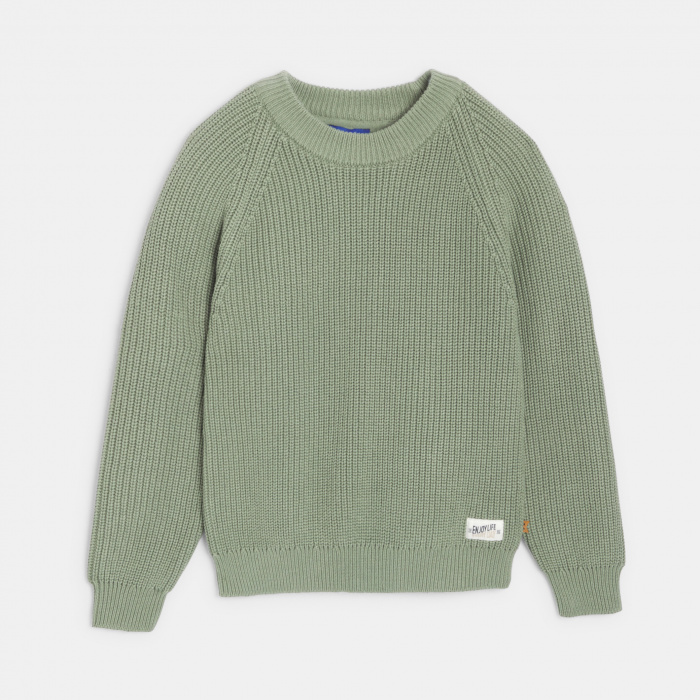 Едноцветен зелен пуловер