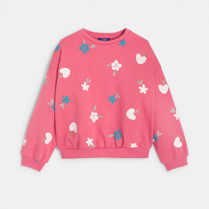 Розов суитшърт с флорален принт