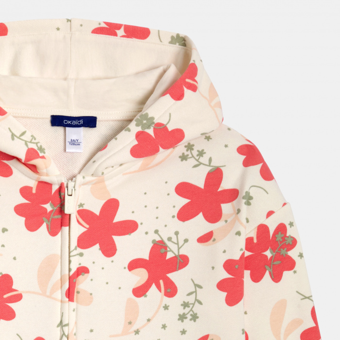 Бежов суитшърт с цип и цветя