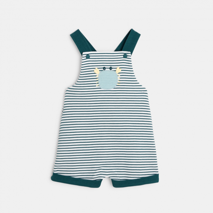 Комплект зелен раиран гащеризон и боди