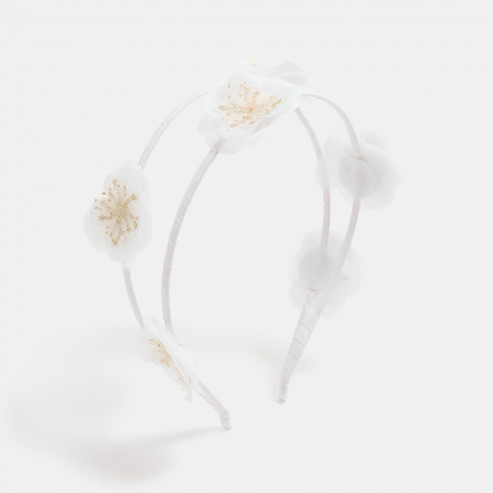 Бяла флорална лента за глава