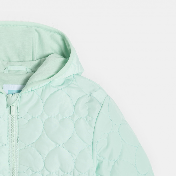 Зелено ватирано пухено яке с мотив на сърце