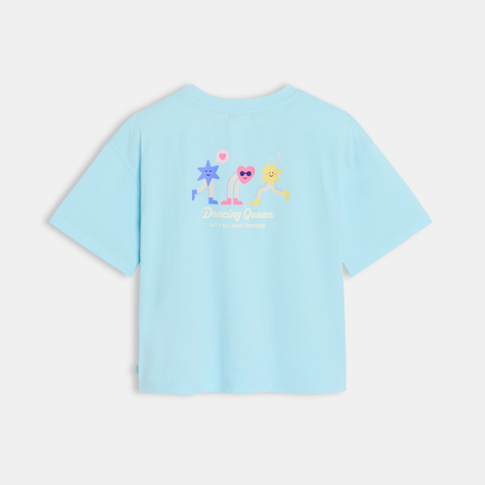 Синя тениска с мотив и къс ръкав