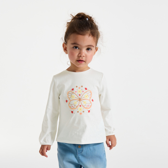 Бяла тениска с дълъг ръкав с щампа