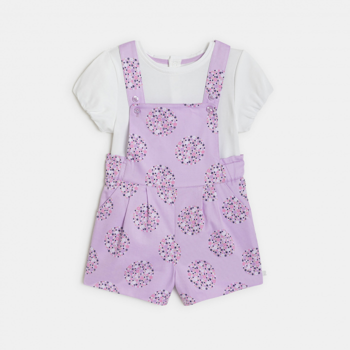 Къс лилав гащеризон и тениска