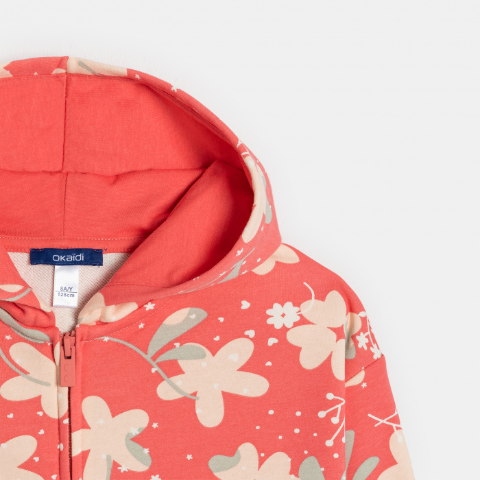 Многоцветен суитшърт с цип и флорален принт