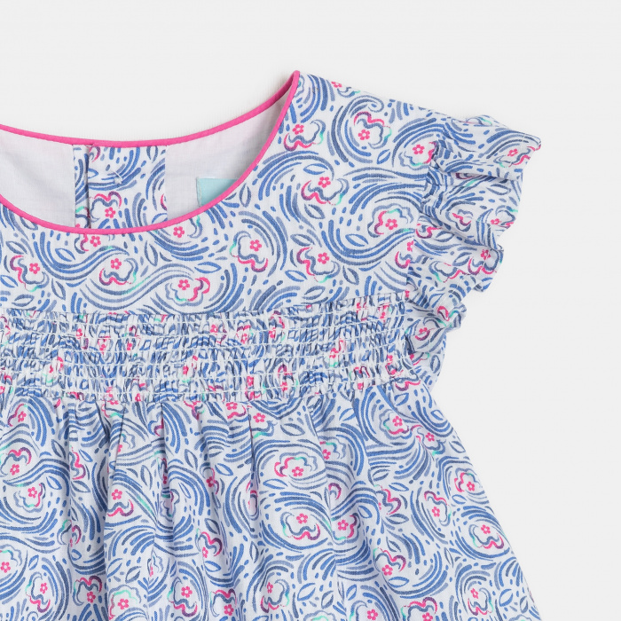 Синя рокля с флорален принт