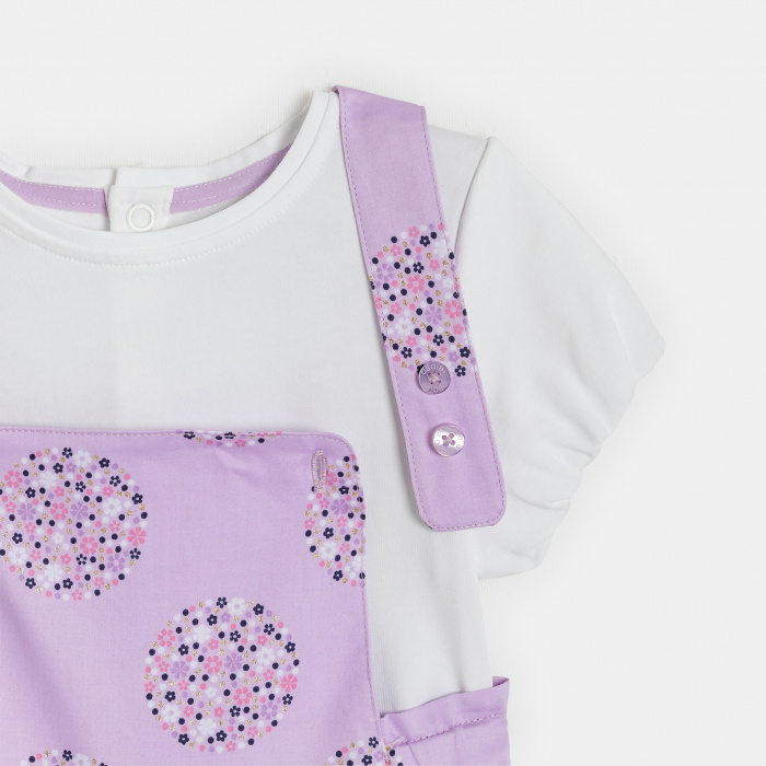 Къс лилав гащеризон и тениска