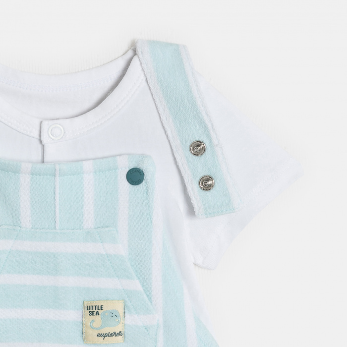 Светлосин гащеризон и бяло боди