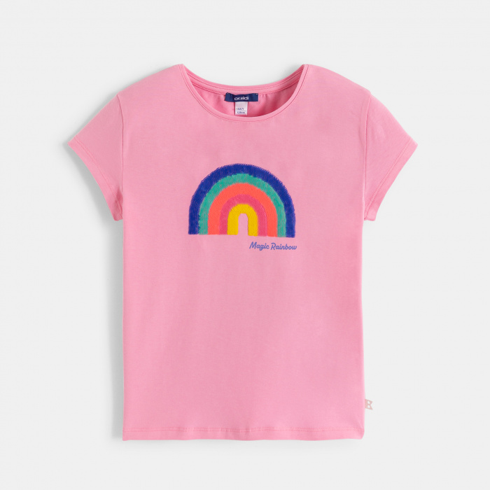 Розова тениска с магически пайети и дъга