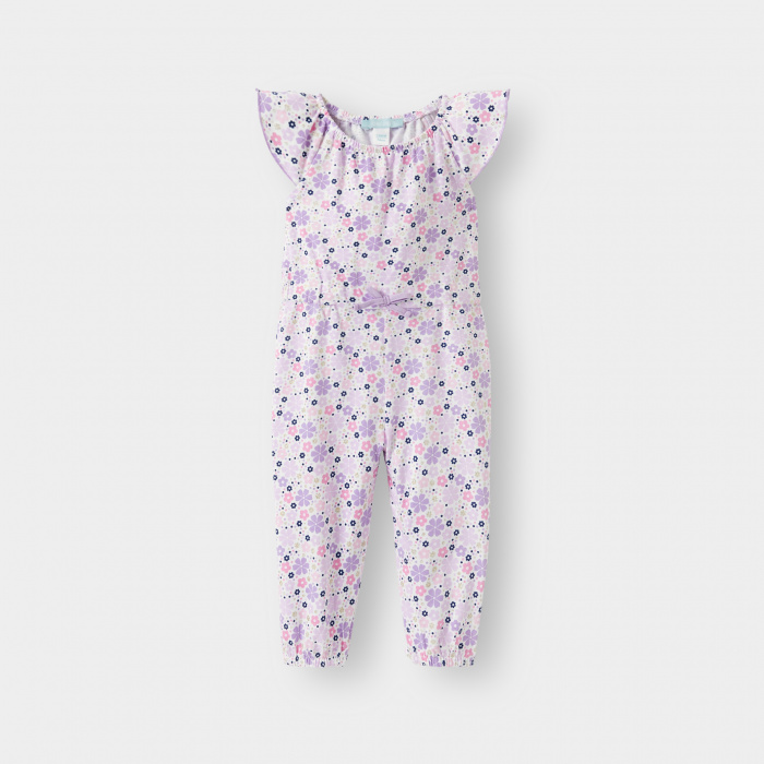 Дълъг розов гащеризон с флорални мотиви