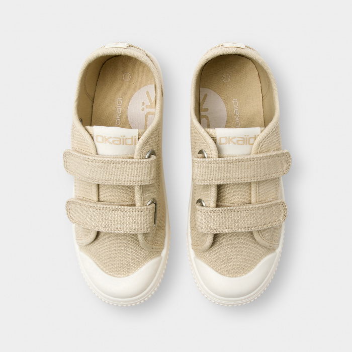 Бежови платнени маратонки с велкро закопчаване