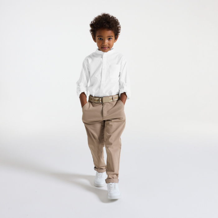 Бяла риза от памук и лен