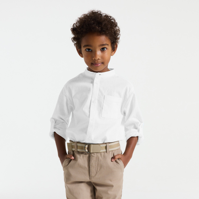 Бяла риза от памук и лен