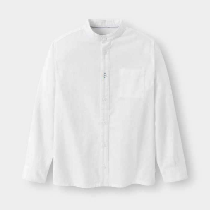 Бяла риза от памук и лен