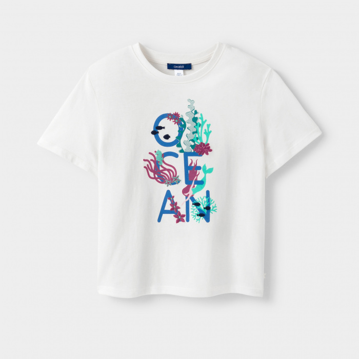 Бяла тениска с надпис Ocean