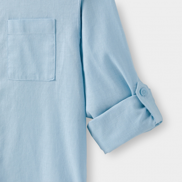 Синя риза от памук и лен