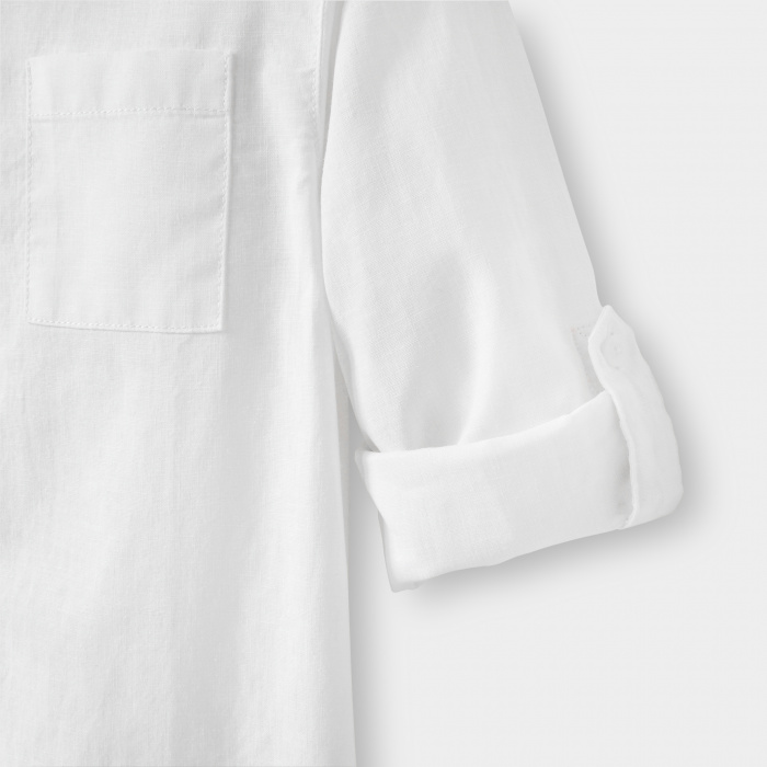 Бяла риза от памук и лен