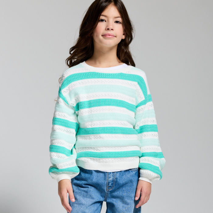 Зелен раиран пуловер