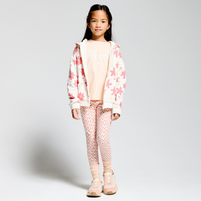 Бежов суитшърт с цип и цветя