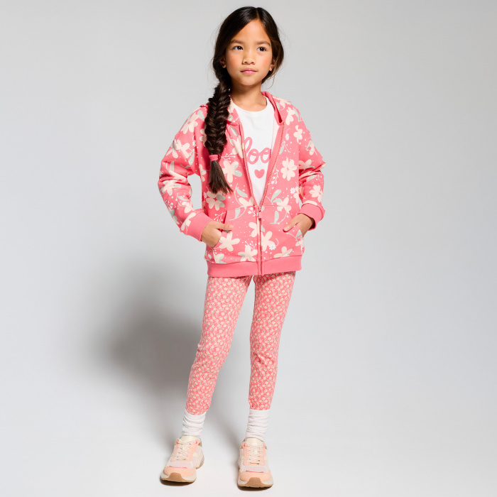 Многоцветен суитшърт с цип и флорален принт