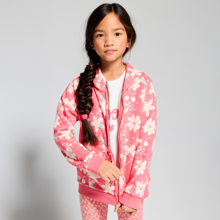 Многоцветен суитшърт с цип и флорален принт