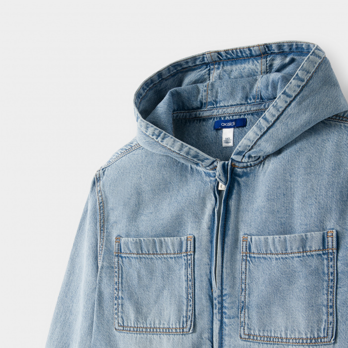 Синьо дънково яке с качулка