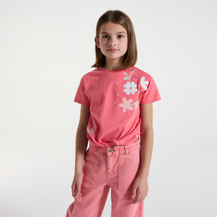 Розова тениска с мотиви на цветя