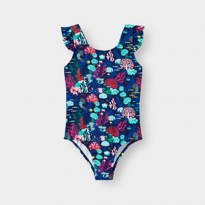 Син бански костюм с морски принт