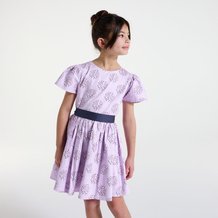 Лилава рокля с флорален принт