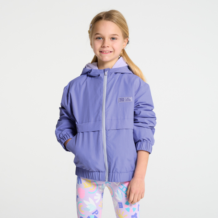 Лилаво яке с качулка и контрастен цип