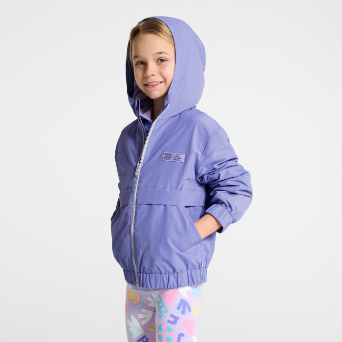 Лилаво яке с качулка и контрастен цип