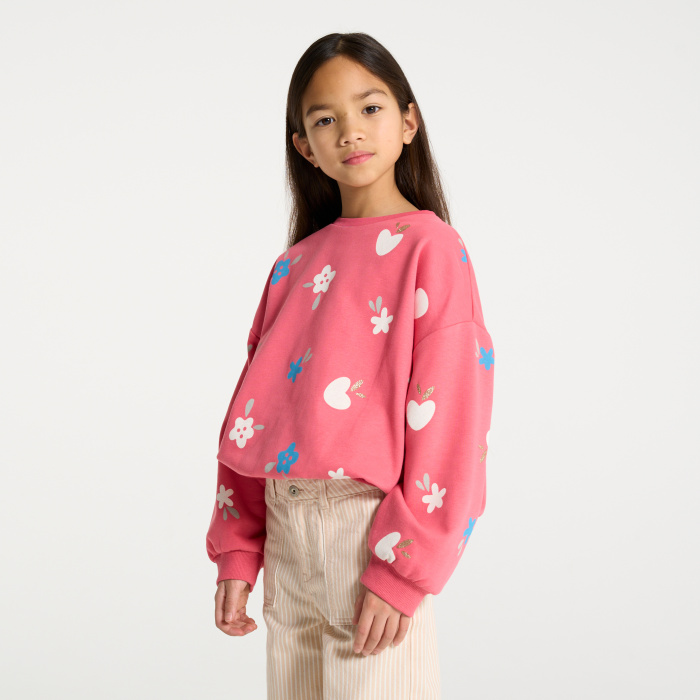 Розов суитшърт с флорален принт